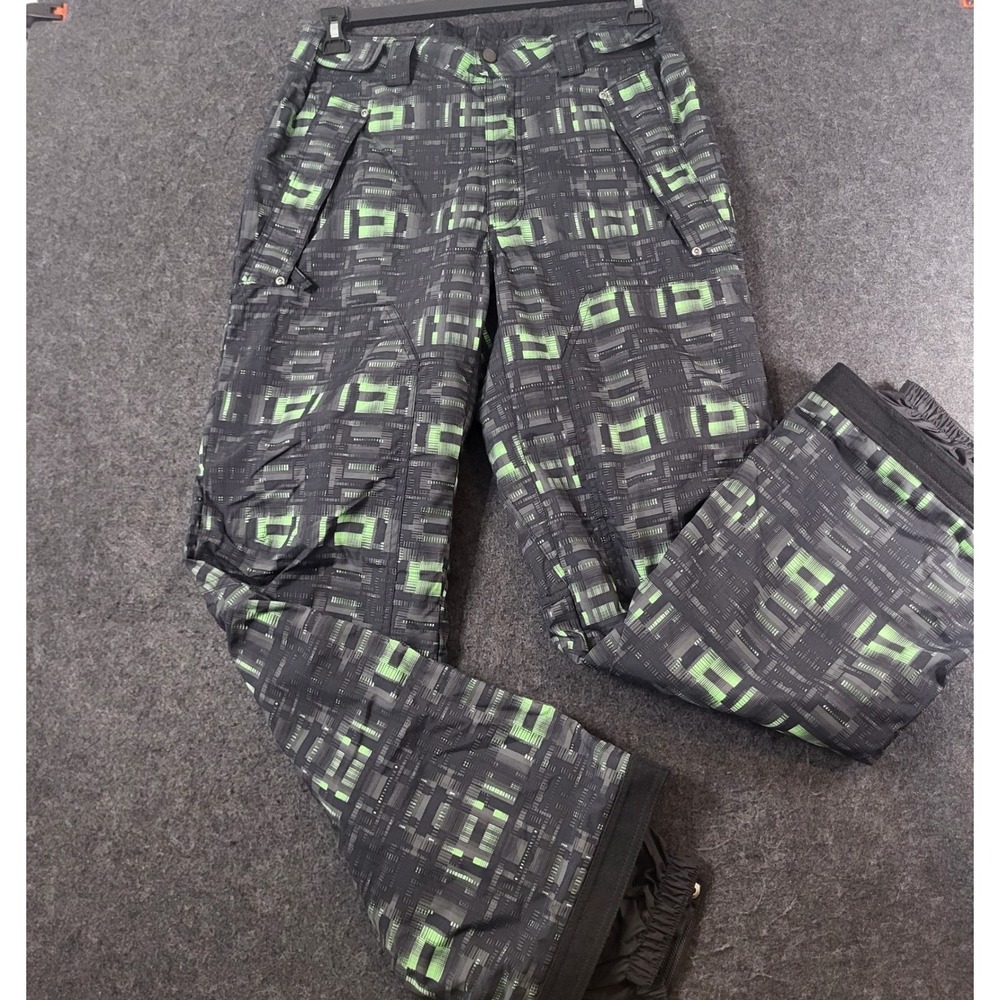 Columbia Omni-Tech Snow Pants Black Lime Green Grid Print Ski Snowboard Men's S